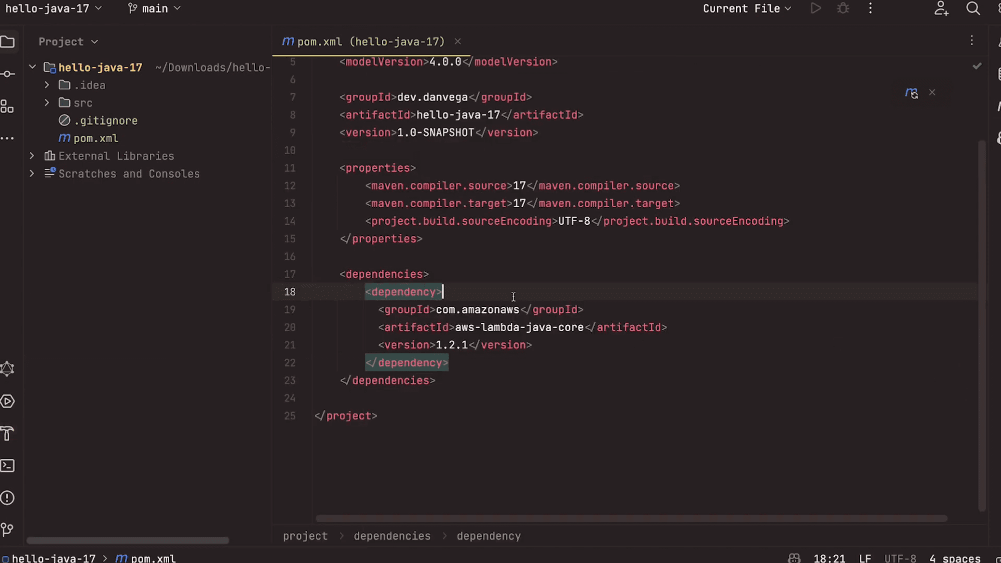 Hello Java 17 Project in IntelliJ