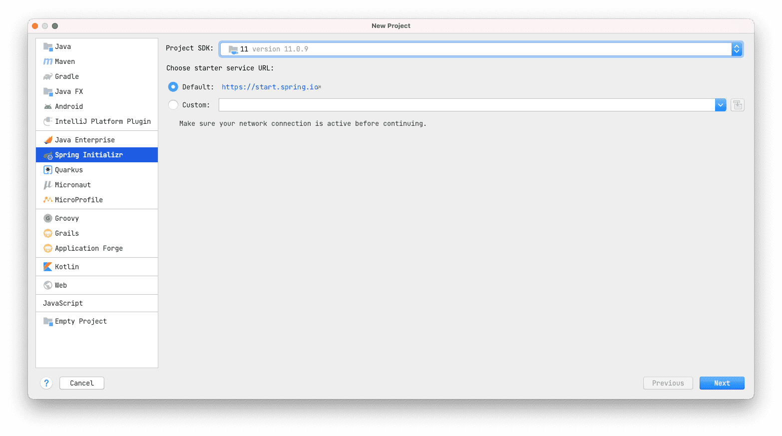 Spring Initializr IntelliJ